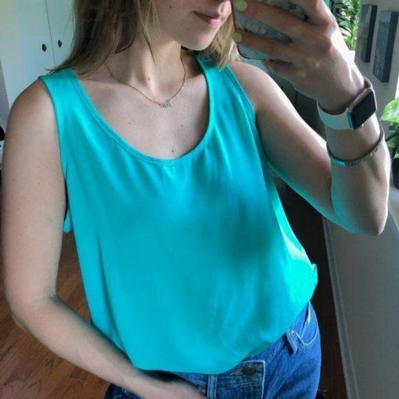Express Scoop Neck Back Slit Tank Top Aqua Size Medium - Picture 3 of 7